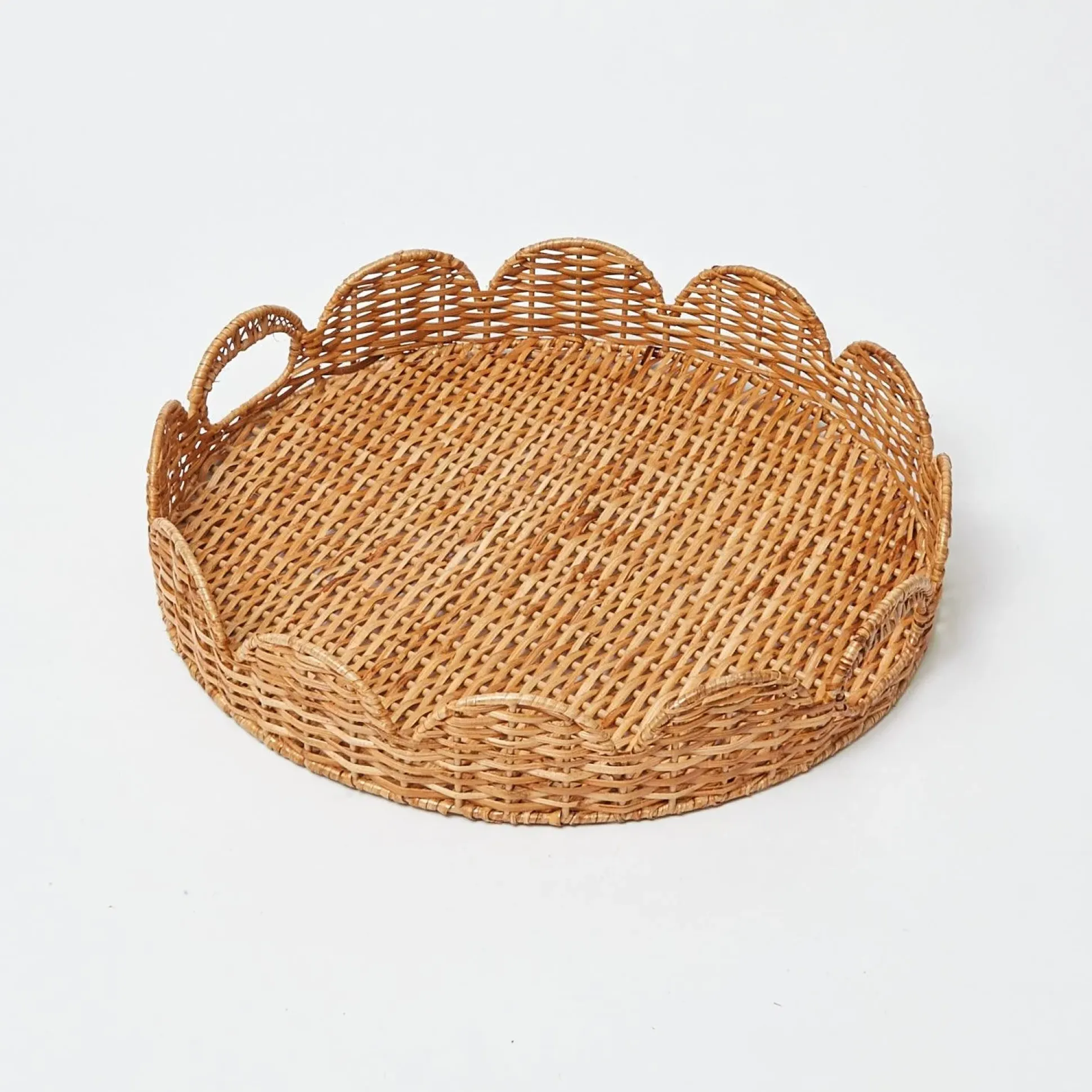 Round Scalloped Rattan Tray With Stand