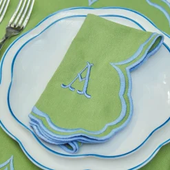 Serena Apple Green With Blue Napkins (Set Of 4)