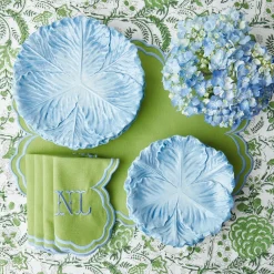 Serena Apple Green With Blue Napkins (Set Of 4)