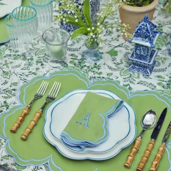 Serena Apple Green With Blue Napkins (Set Of 4)