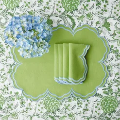 Serena Apple Green With Blue Napkins (Set Of 4)