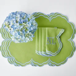 Serena Apple Green With Blue Placemats (Set Of 4)