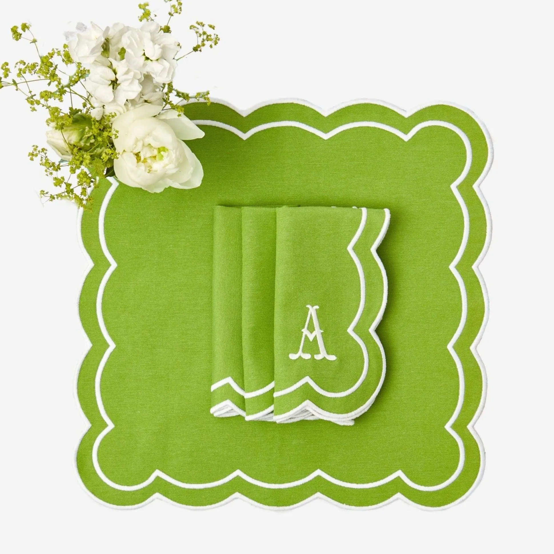 Serena Applique Green Napkins (Set Of 4)
