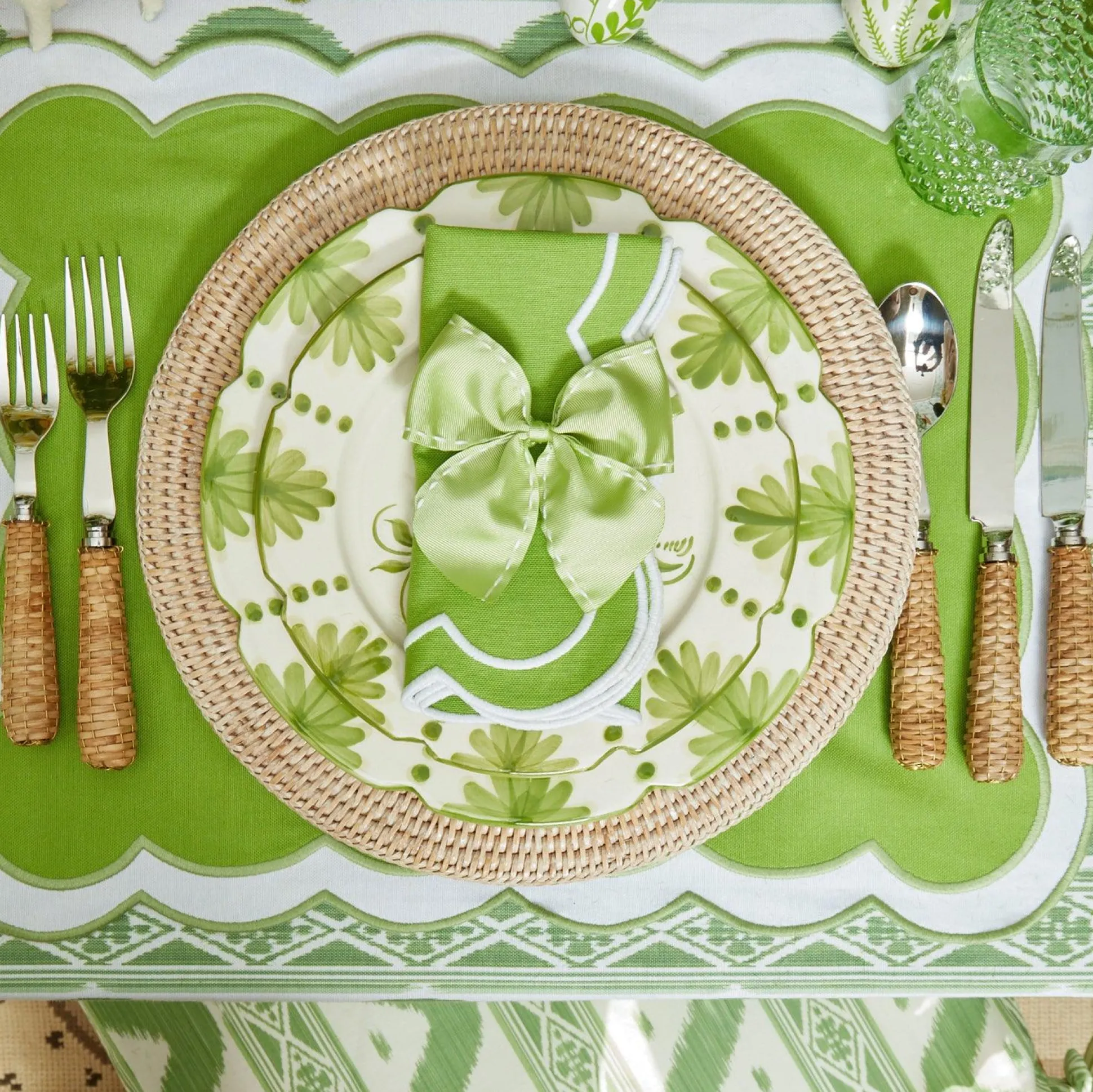 Serena Applique Green Napkins (Set Of 4)