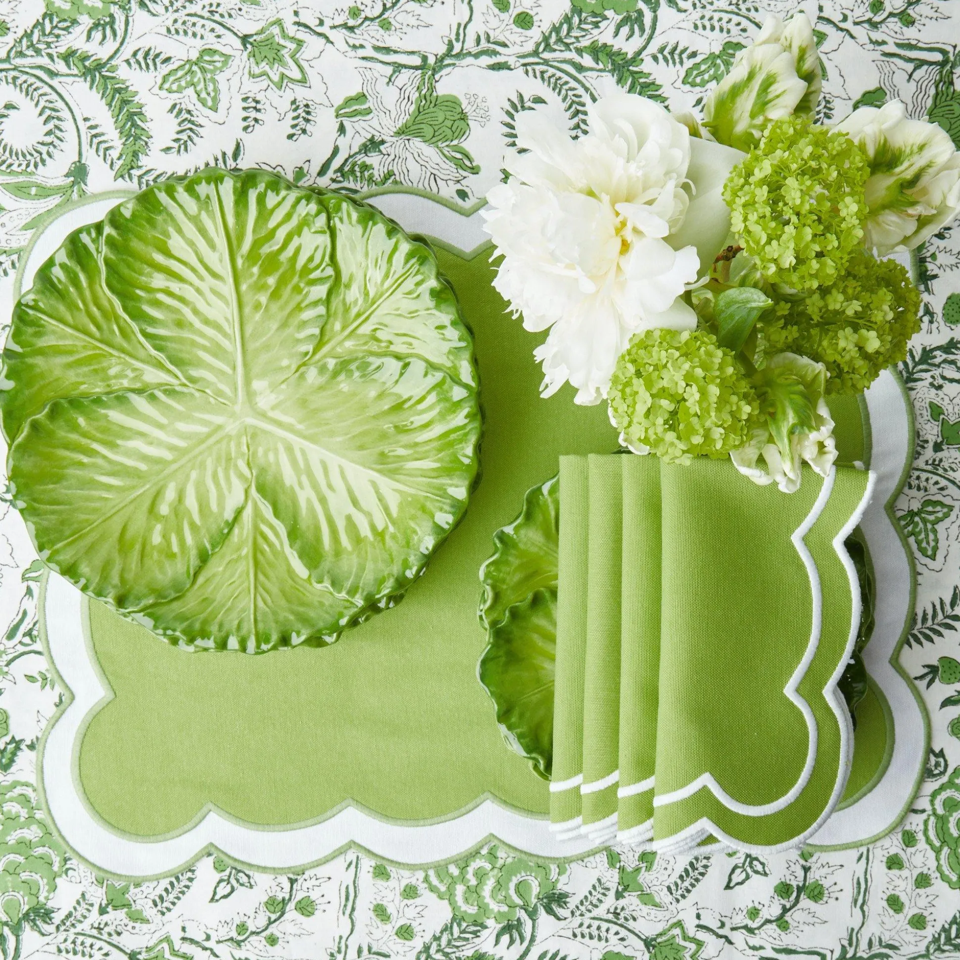 Serena Applique Green Napkins (Set Of 4)