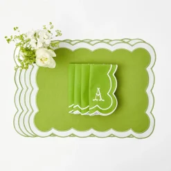 Serena Applique Green Placemats & Napkins (Set Of 4)