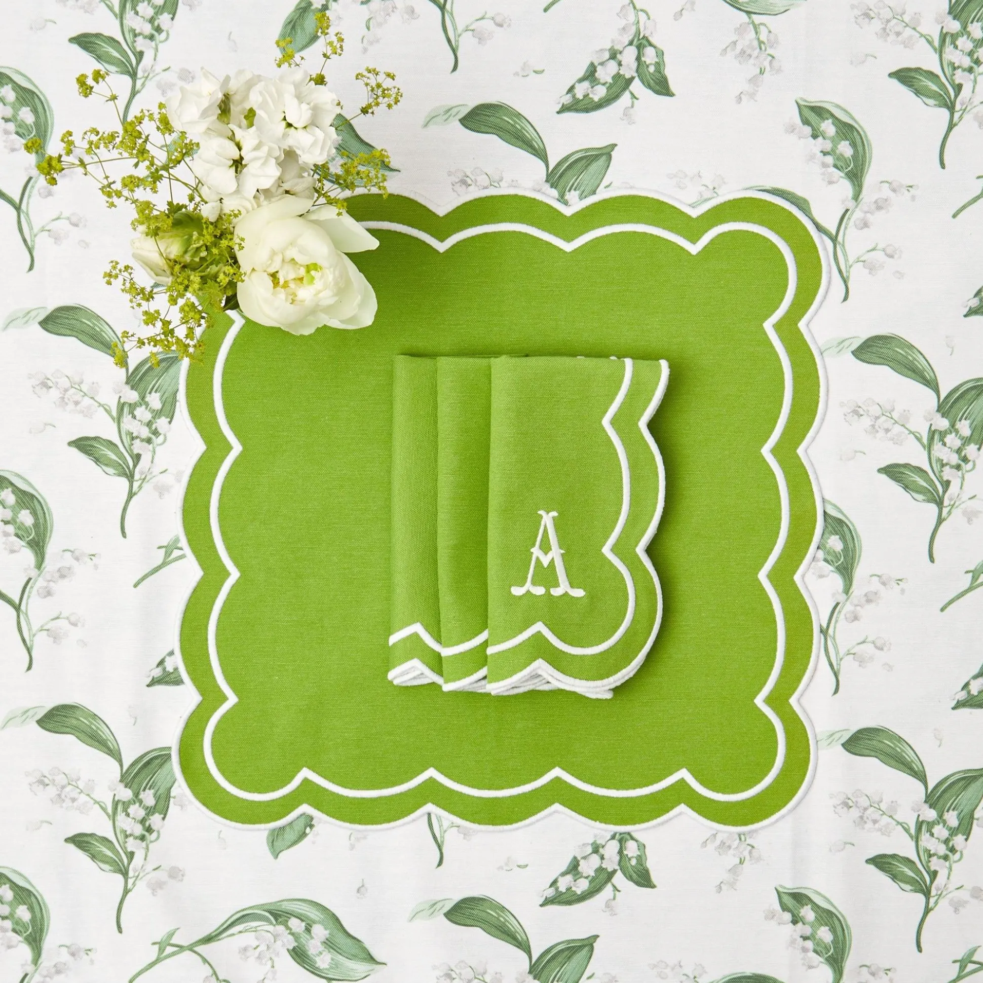 Serena Applique Green Placemats & Napkins (Set Of 4)