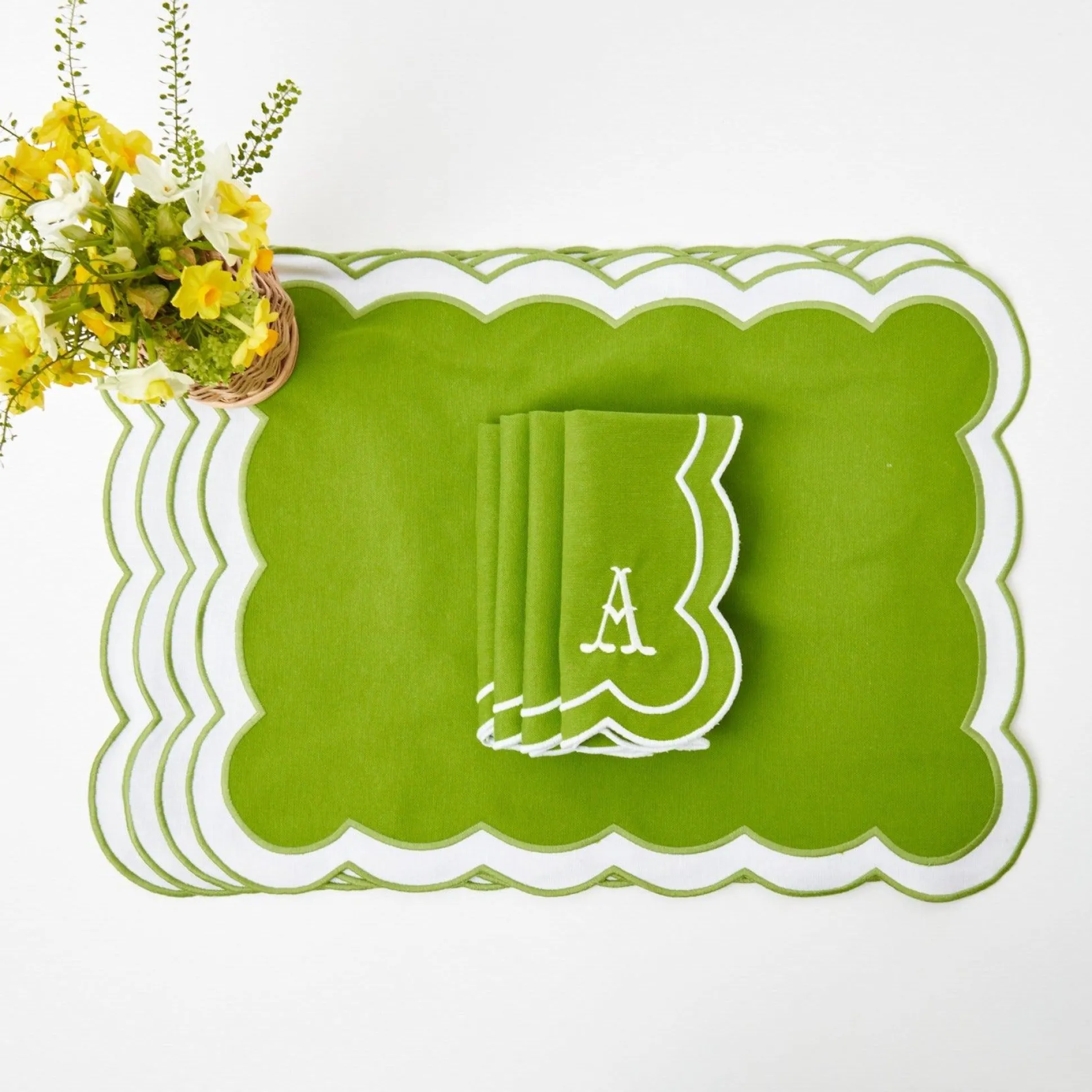 Serena Applique Green Placemats & Napkins (Set Of 4)