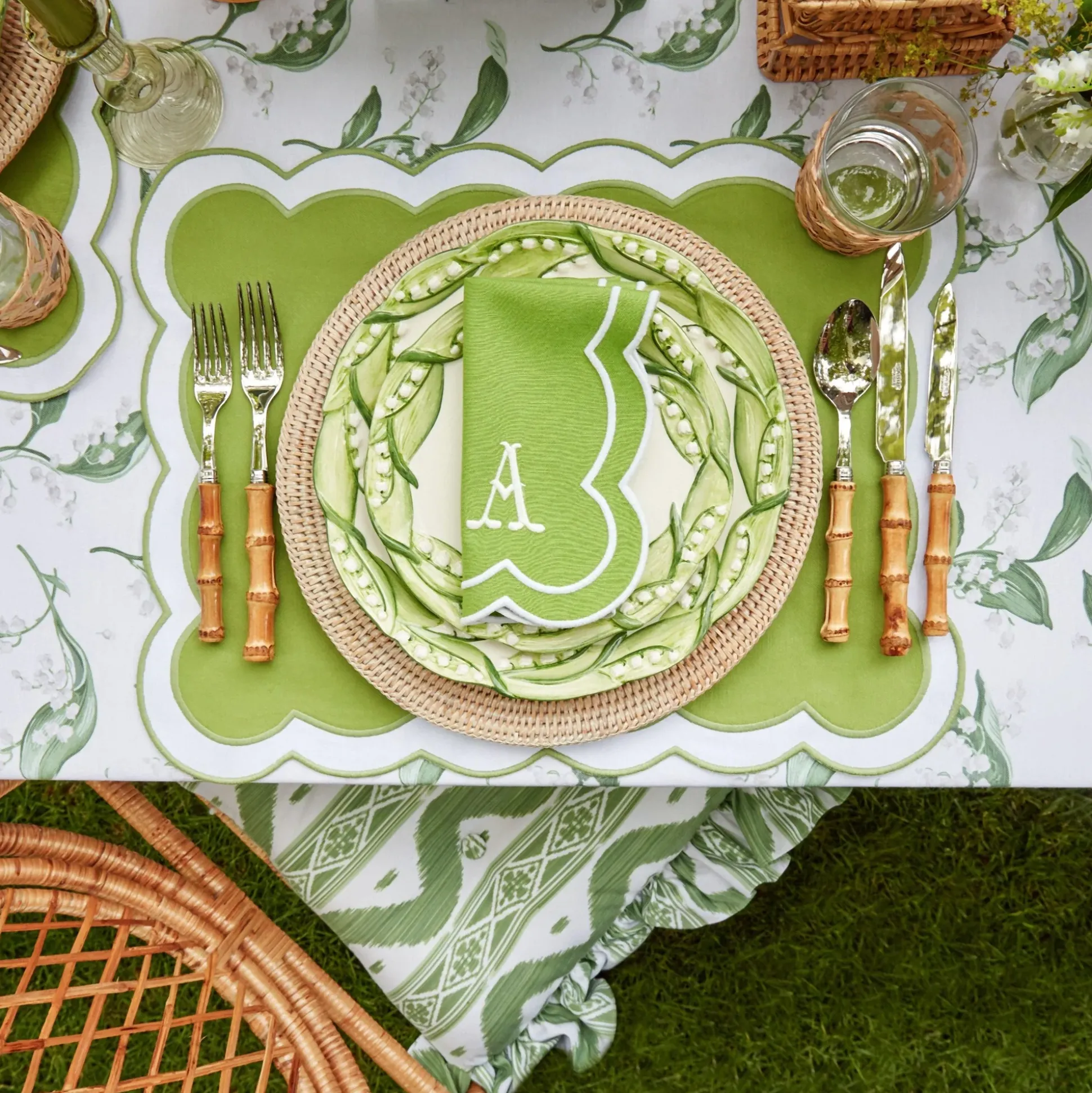 Serena Applique Green Placemats & Napkins (Set Of 4)