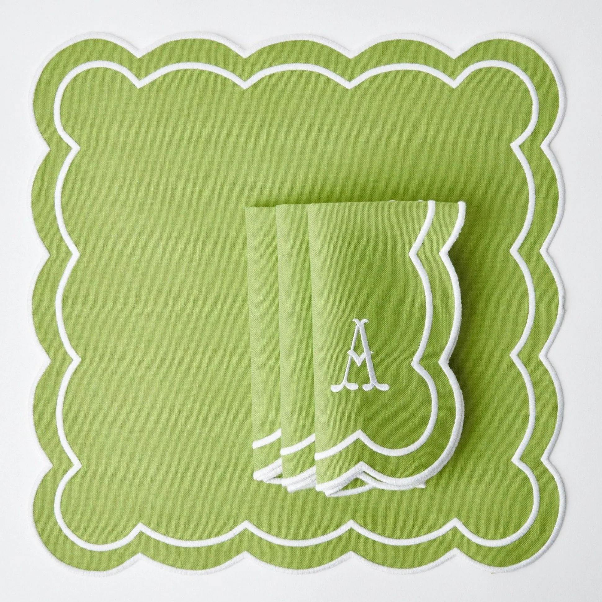 Serena Applique Green Placemats & Napkins (Set Of 4)