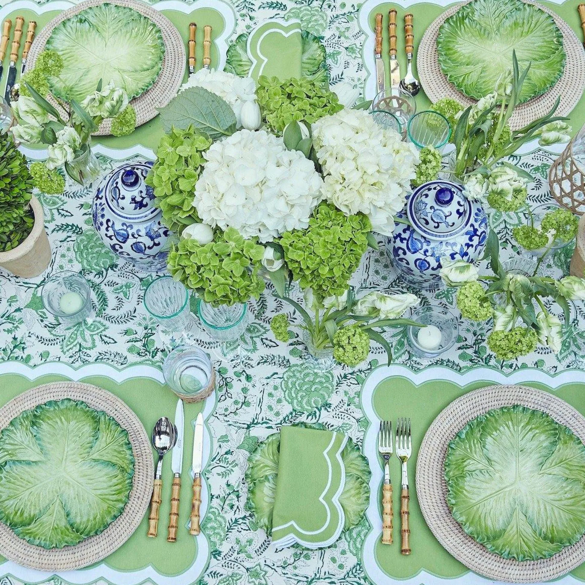 Serena Applique Green Placemats & Napkins (Set Of 4)
