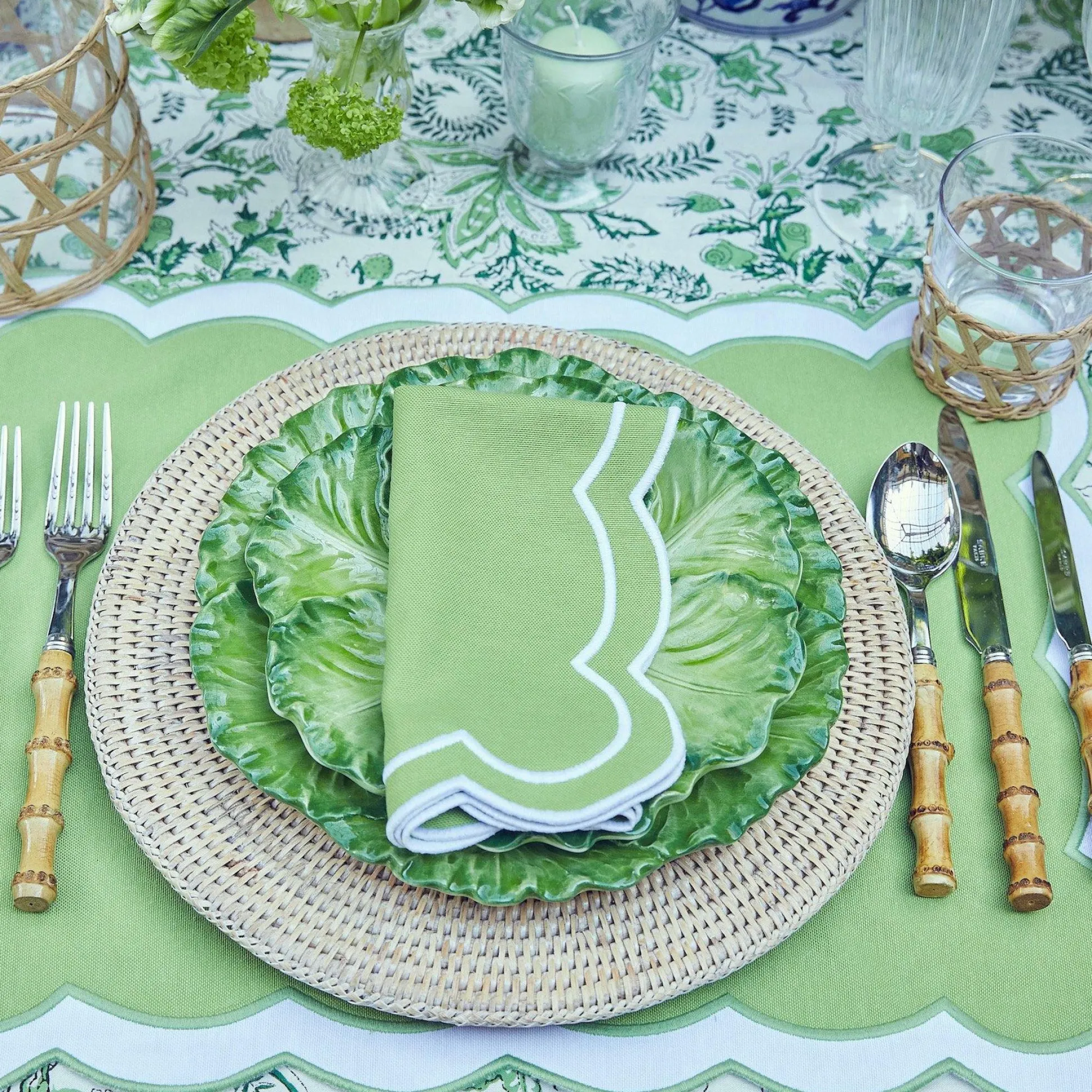 Serena Applique Green Placemats & Napkins (Set Of 4)
