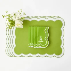 Serena Applique Green Placemats & Napkins (Set Of 4)