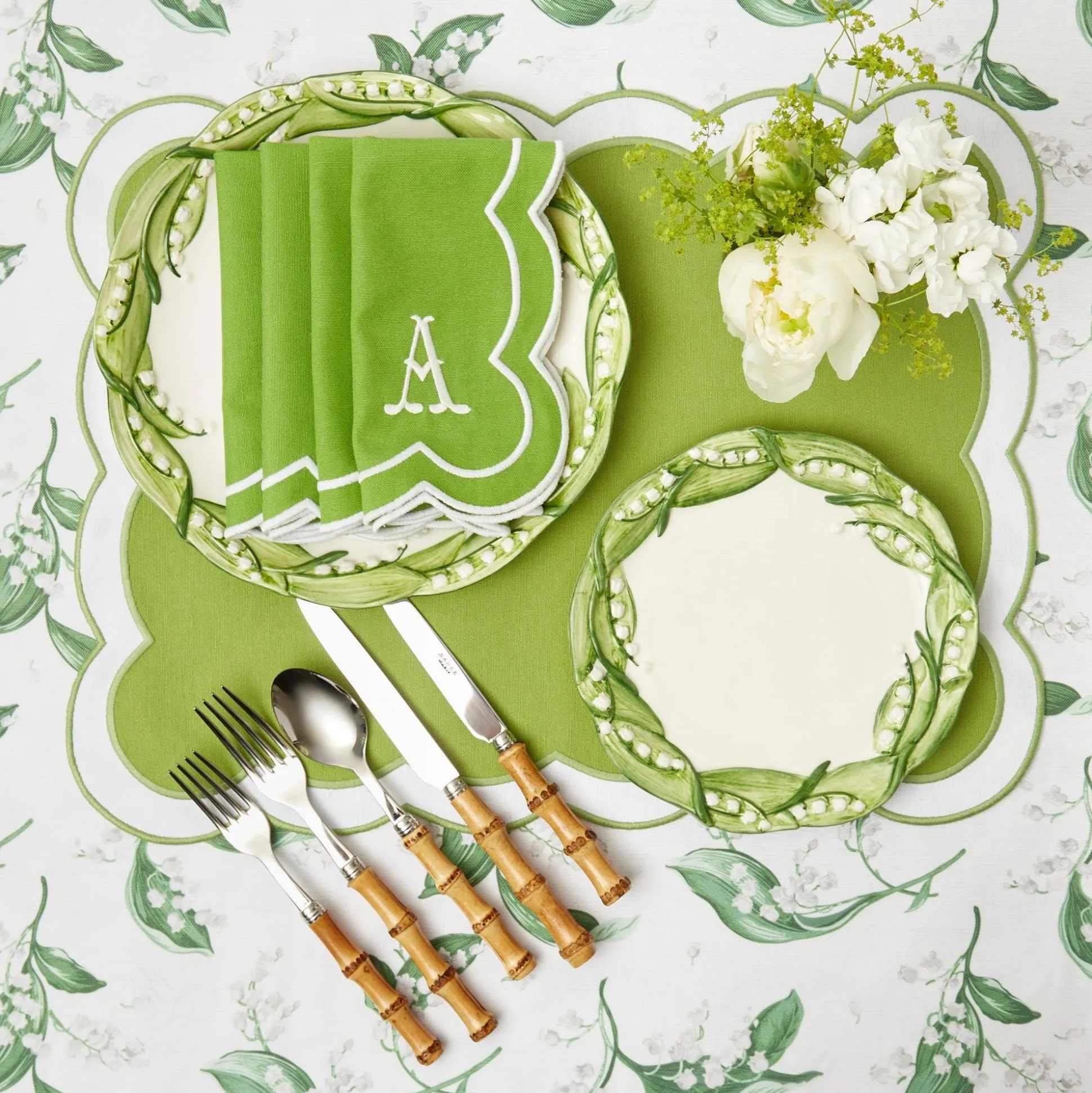 Serena Applique Green Placemats & Napkins (Set Of 4)