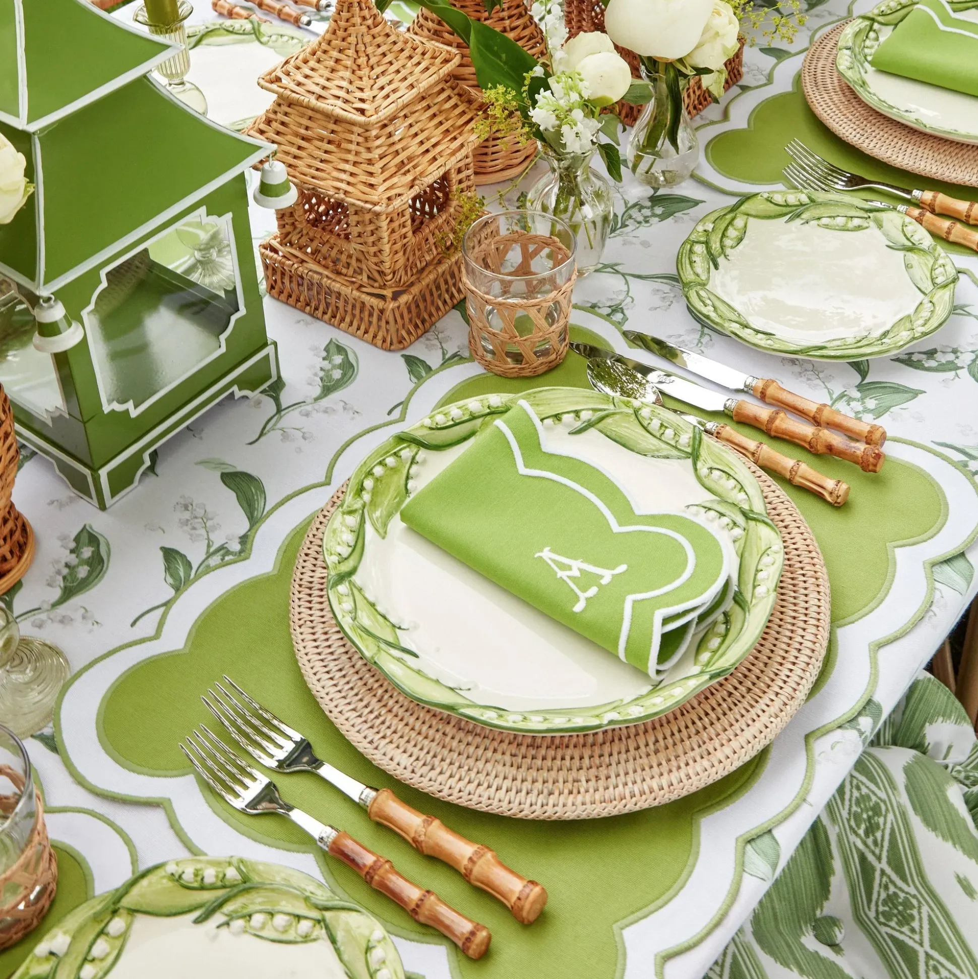 Serena Applique Green Placemats & Napkins (Set Of 4)