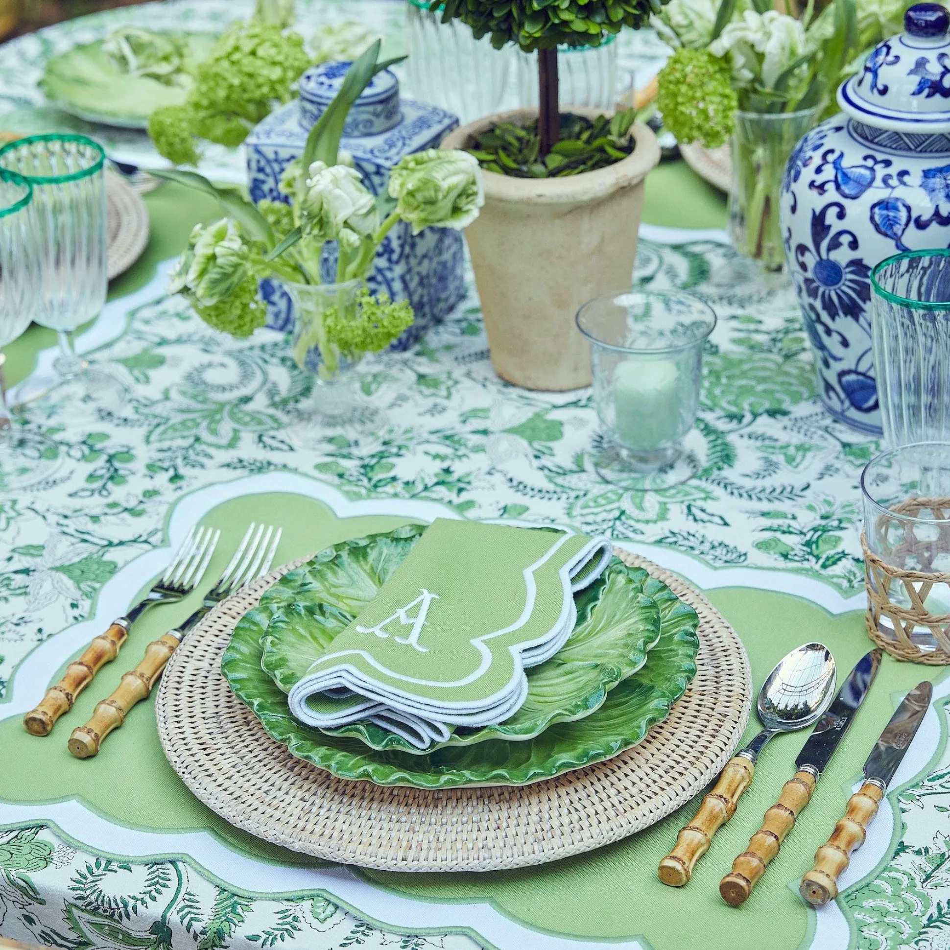 Serena Applique Green Placemats (Set Of 4)