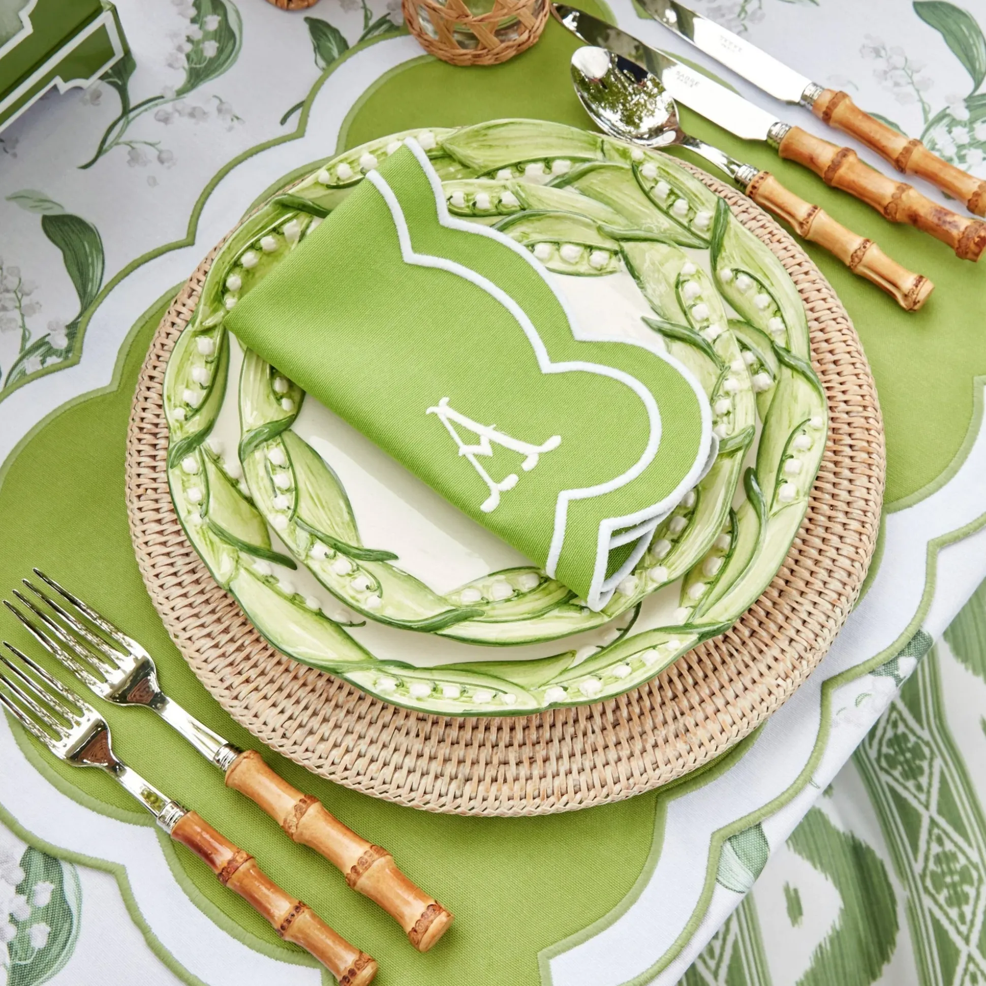 Serena Applique Green Placemats (Set Of 4)