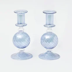 Small Camille Azure Candle Holders (Pair)