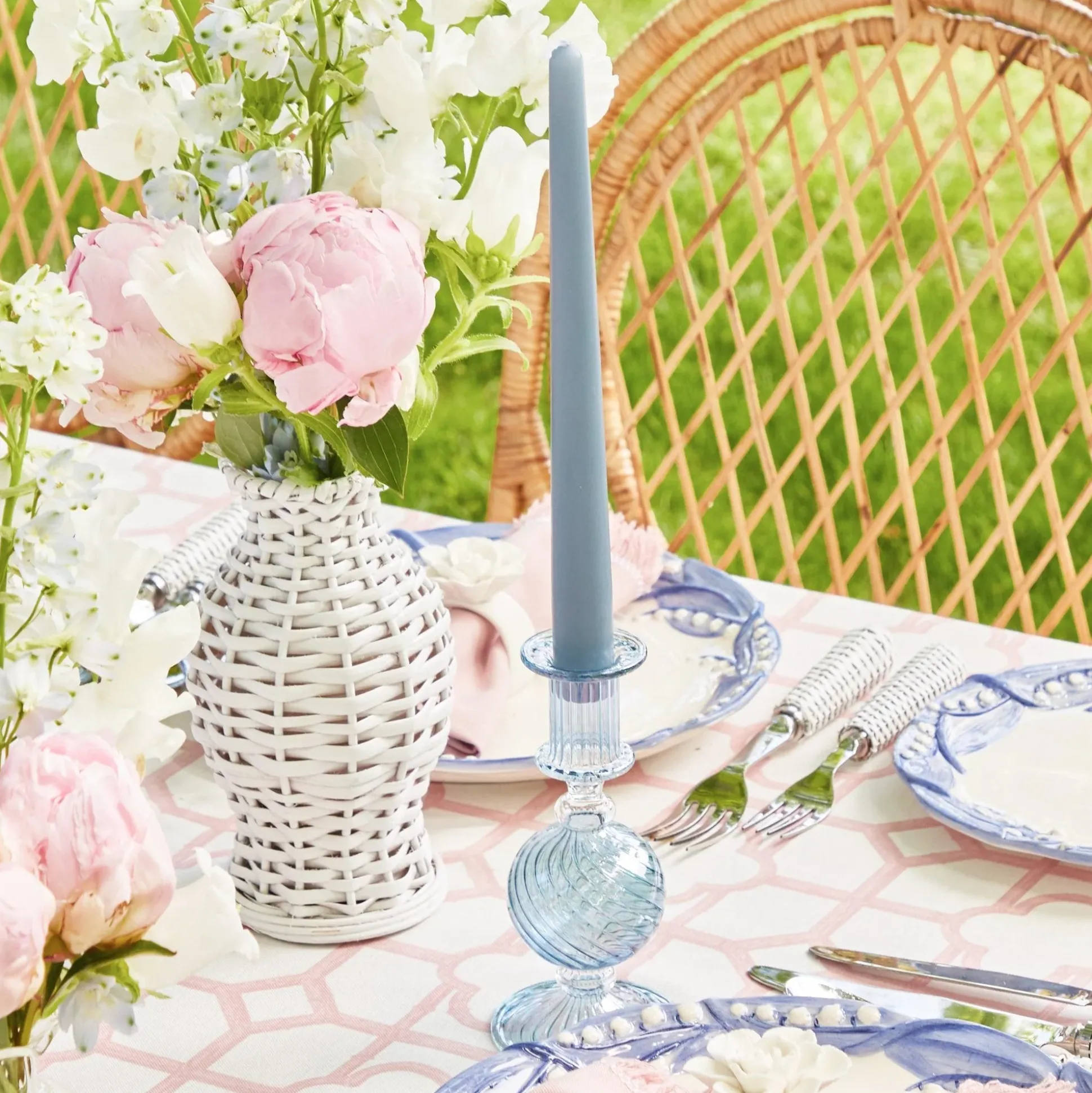 Small Camille Azure Candle Holders (Pair)