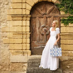 Small Mrs. Alice Tote Bag (Blue Ikat)