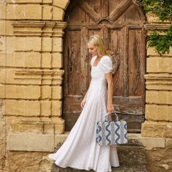 Small Mrs. Alice Tote Bag (Blue Ikat)