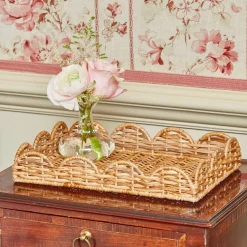 Small Scalloped Rattan Tray