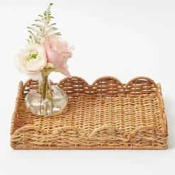 Small Scalloped Rattan Tray