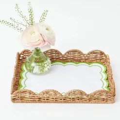 Small Scalloped Rattan Tray
