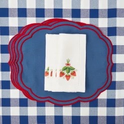 Strawberry White Linen Embroidered Napkins (Set Of 4)