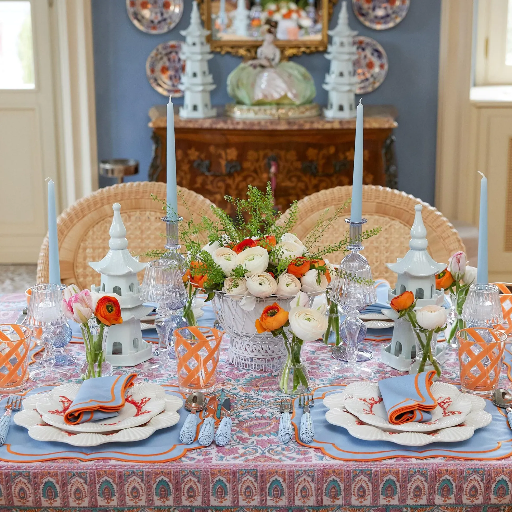 Sylvie Blue & Orange Napkins (Set Of 4)