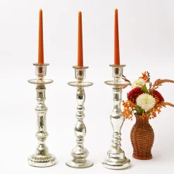 Tall Mercury Glass Candle Holder Trio