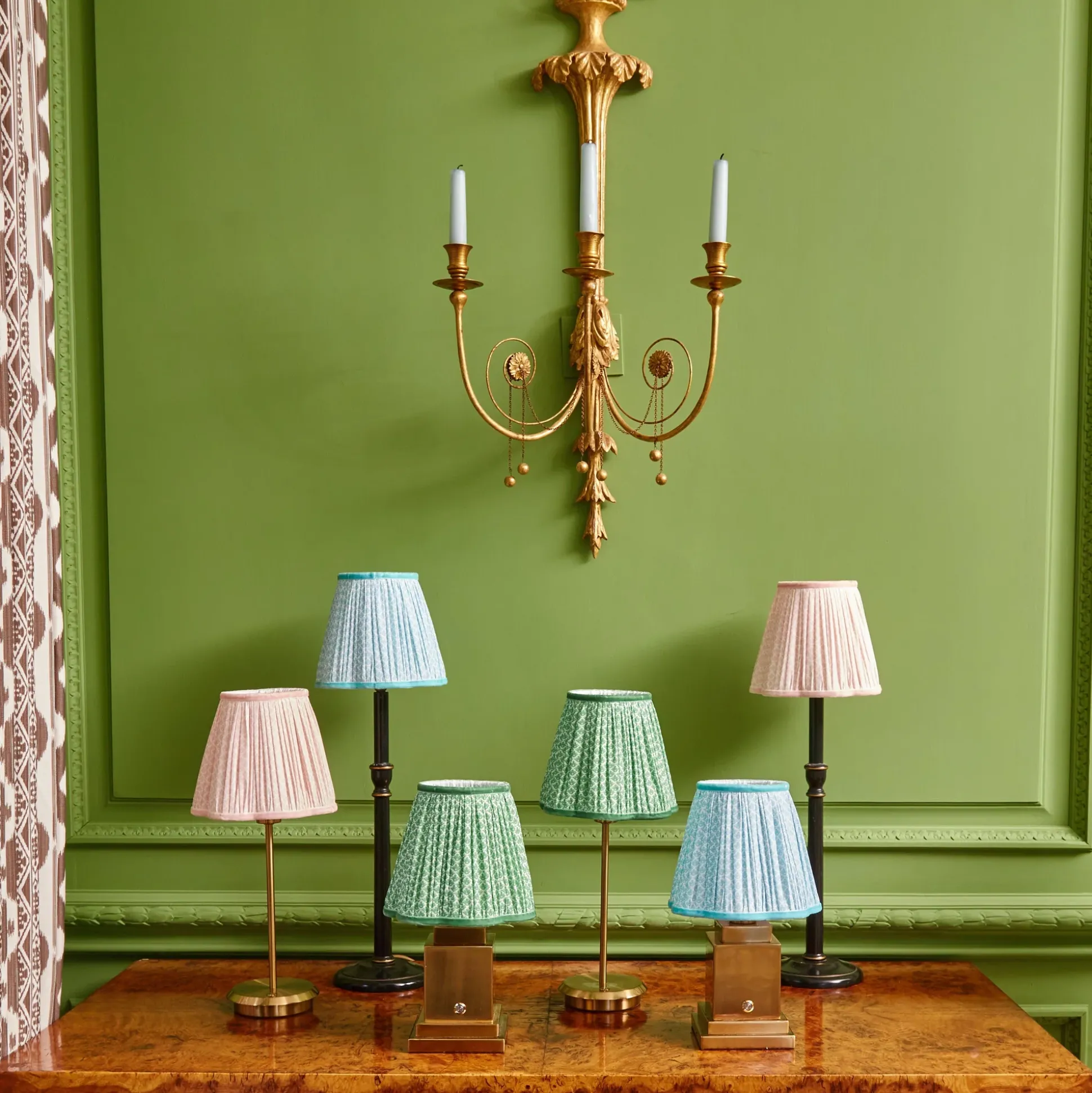 Tall Rechargeable Lamp With Green Lotus Lampshade