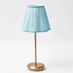 Tall Rechargeable Lamp With Baby Blue Lotus Lampshade