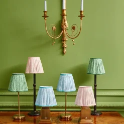 Tall Rechargeable Lamp With Baby Blue Lotus Lampshade