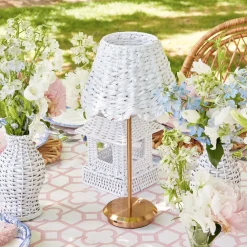 Tall Rechargeable Lamp With White Seagrass Lampshade