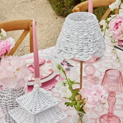 Tall Rechargeable Lamp With White Seagrass Lampshade