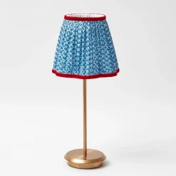 Tall Rechargeable Lamp With Blue Lotus Lampshade