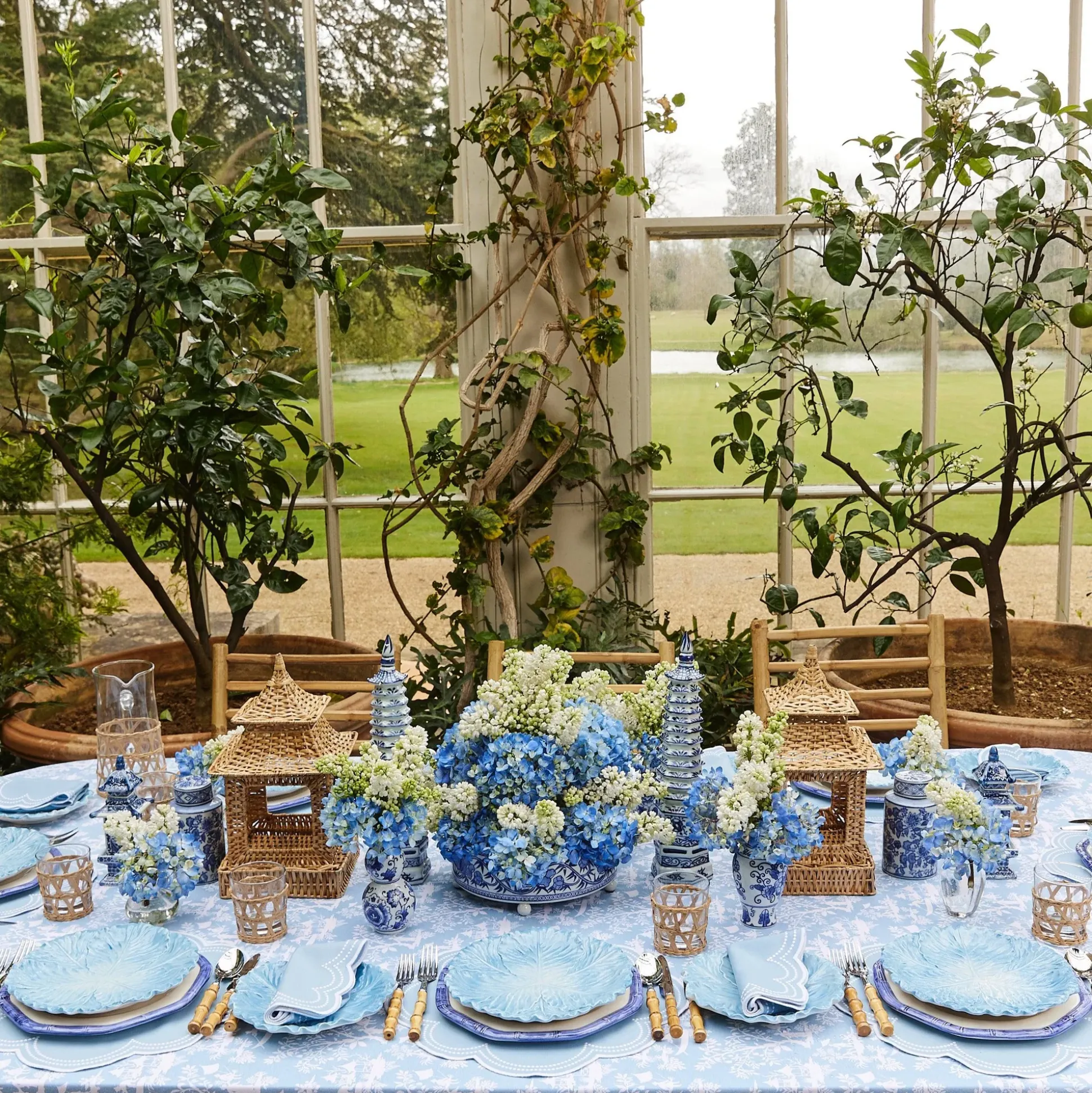 Three Piece Chinoiserie Vase