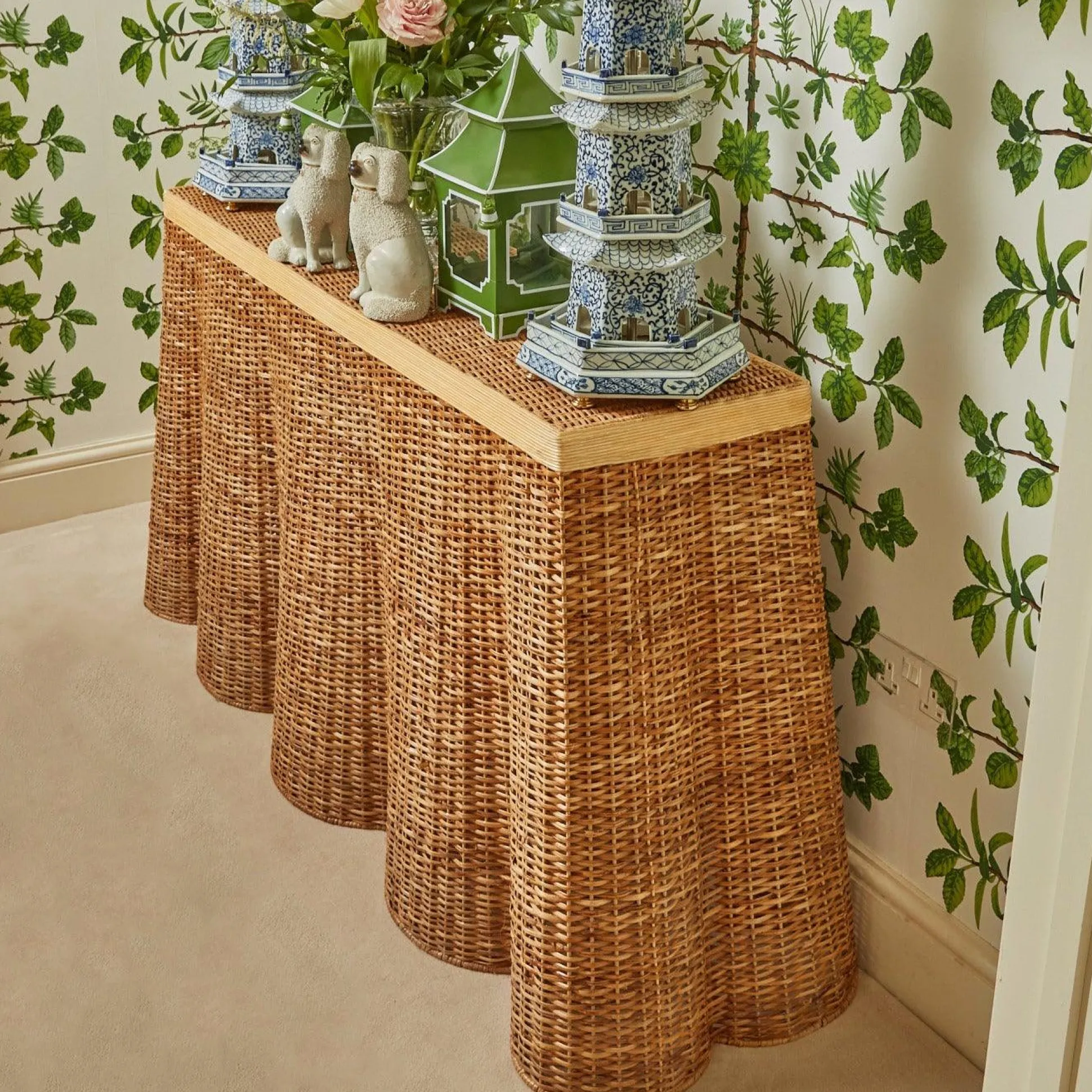 Vivienne Rattan Scalloped Console Table