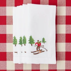 White Embroidered Skier Napkins (Set Of 4)