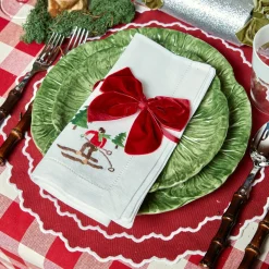 White Embroidered Skier Napkins (Set Of 4)