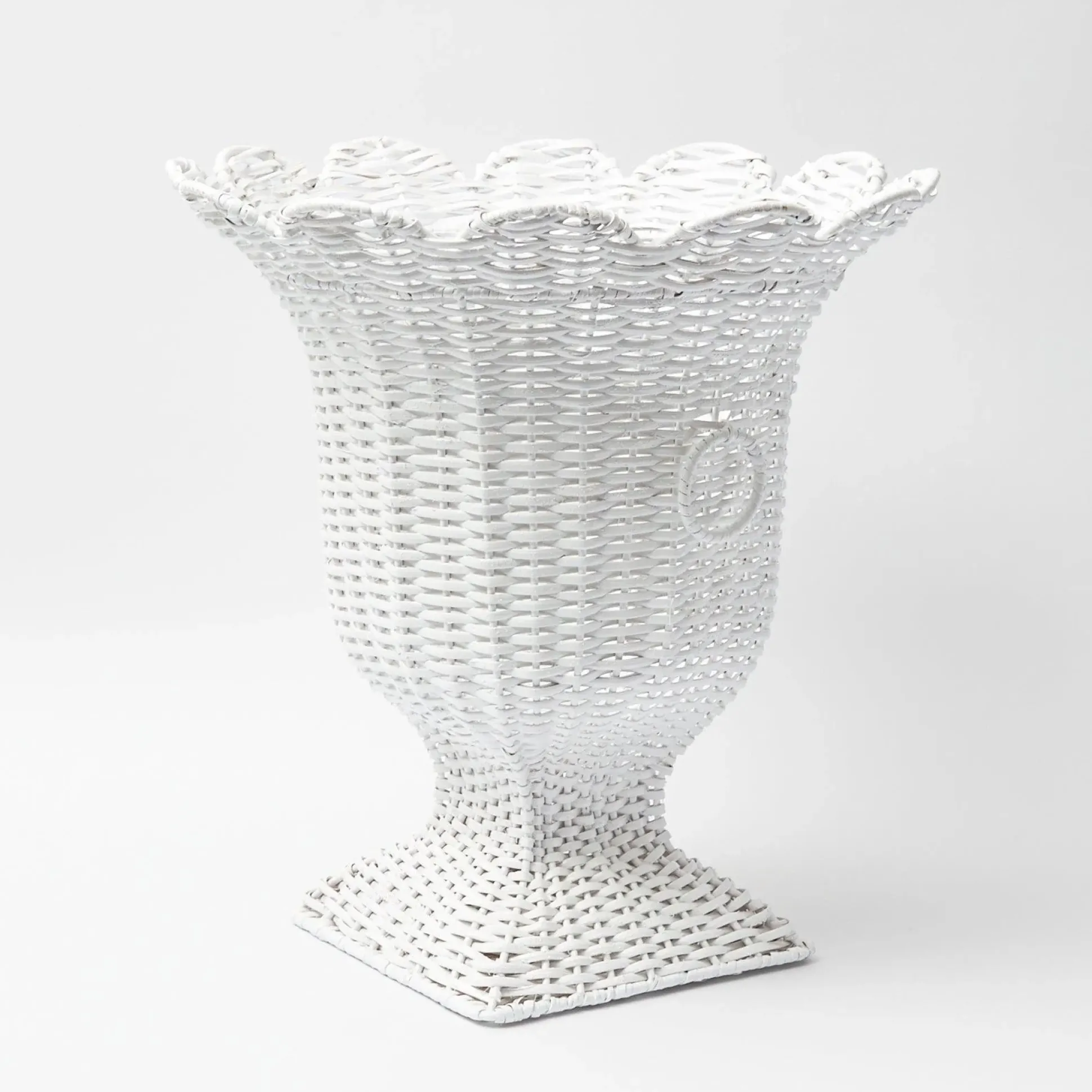 White Liliana Scalloped Rattan Urn