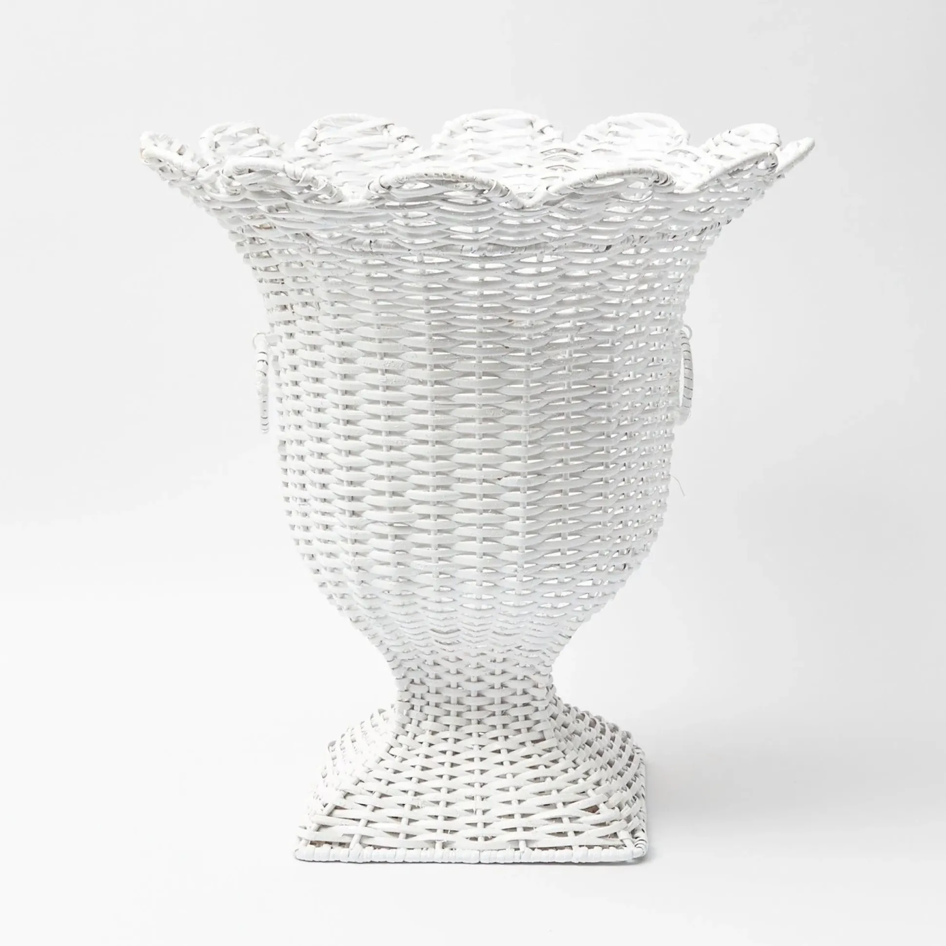 White Liliana Scalloped Rattan Urn