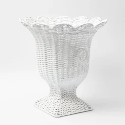 White Liliana Scalloped Rattan Urn