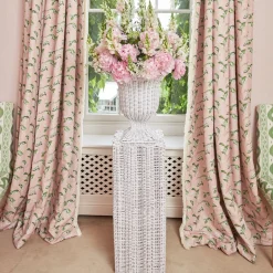 White Liliana Scalloped Rattan Pedestal And Urn