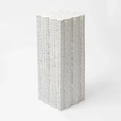 White Liliana Scalloped Rattan Pedestal And Urn