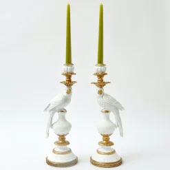 White Parrot Candle Holder (Pair)