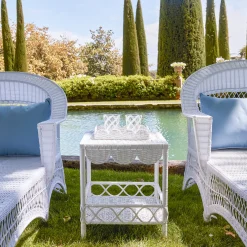 White Rattan Outdoor Side Table