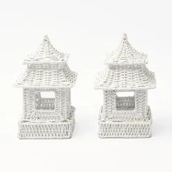 White Rattan Pagoda & Urn Vase Set