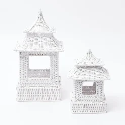 White Rattan Pagoda Lantern Set